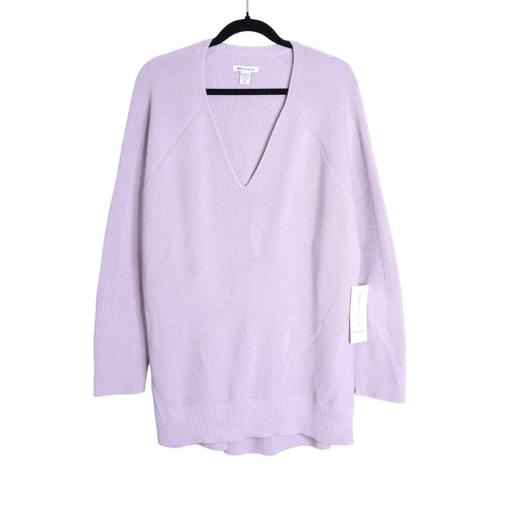 ATHLETA Hanover V Neck Sweater NWT Lavender Merino Wool Long Sleeve Women's XL